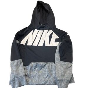 Nike Kids Dri-FIT Pullover Hoodie Black Grey Colorblock Logo Size Medium M